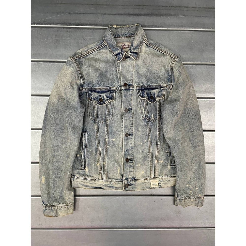 Vintage Abercrombie Fitch Denim Jacket Mens XL Blue Light Wash Grunge Distressed